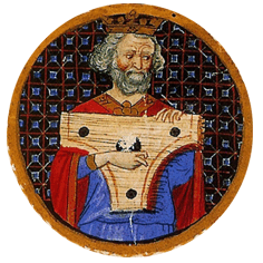Rei Davi tocando um saltério / DE MVSICA Boetius, século XIV